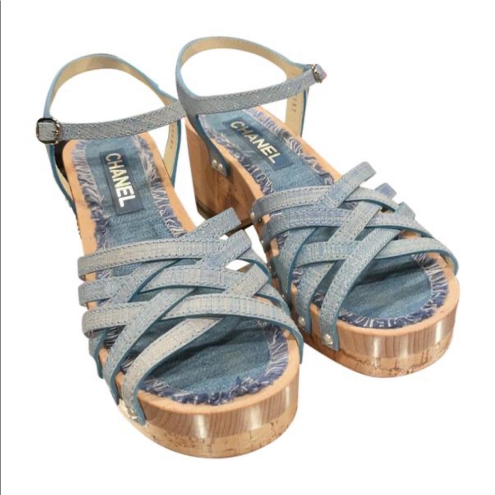 Chanel platform denim sandals